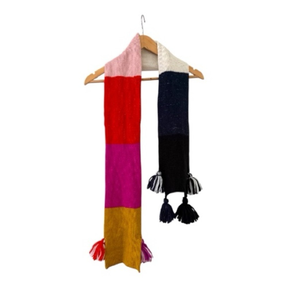 Tucker+ Tate Kid's Girls Striped Multi Colorful Scarf with Poms One Size .